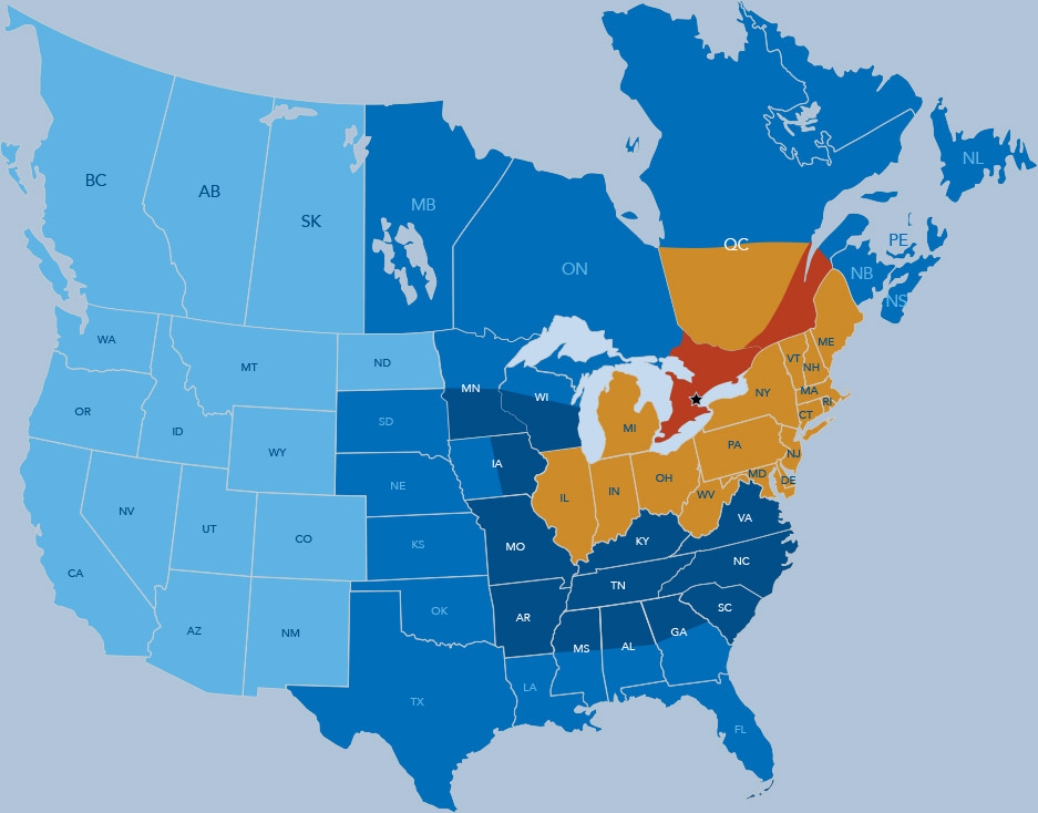 Canada, USA, North America map